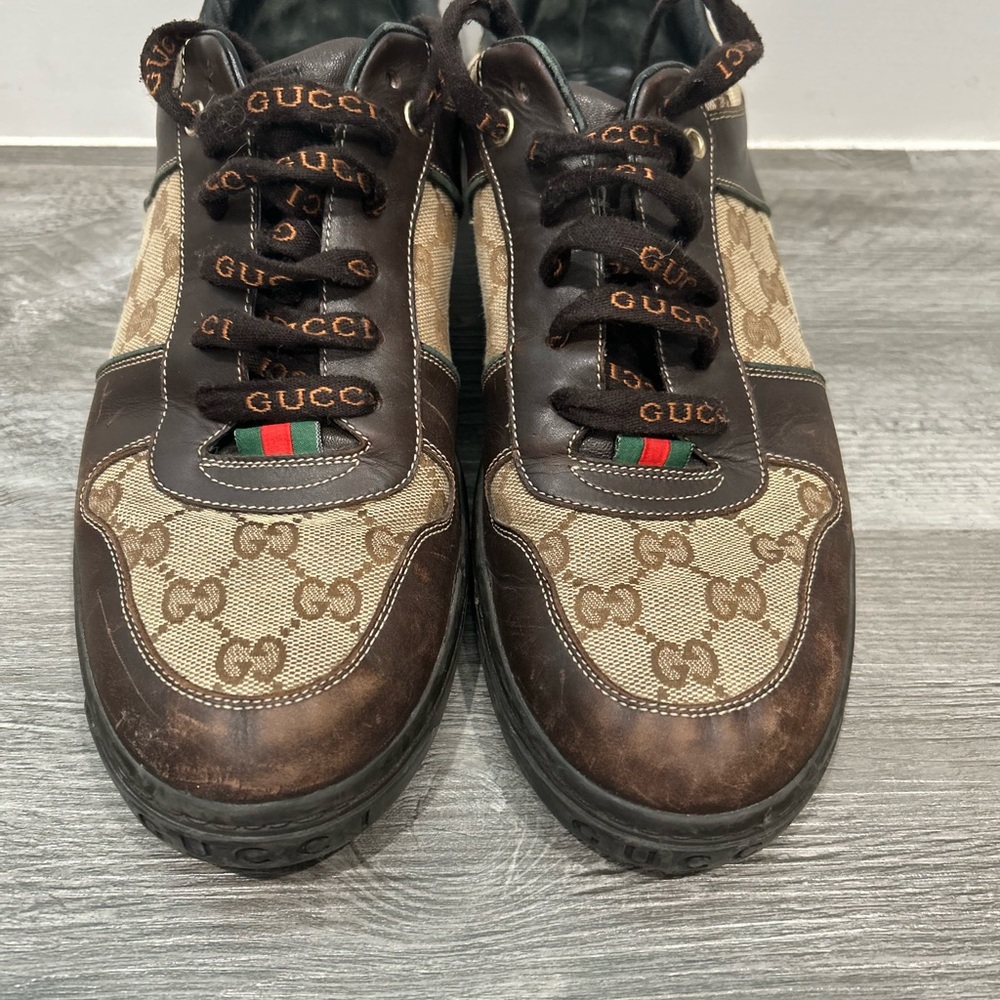 Gucci Men's Dark Brown and Beige Sneakers